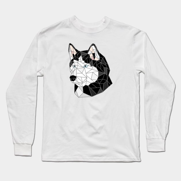 Siberian Husky Black & White Stained Glass Long Sleeve T-Shirt by inotyler